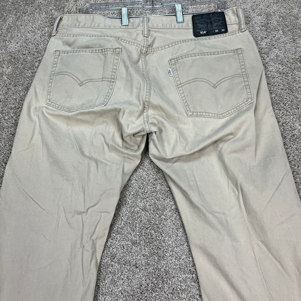 Levis 514 Pants Mens 36x32 Khaki Tan Straight Fit 5 Pocket Twill Chino Classic - Picture 4 of 14
